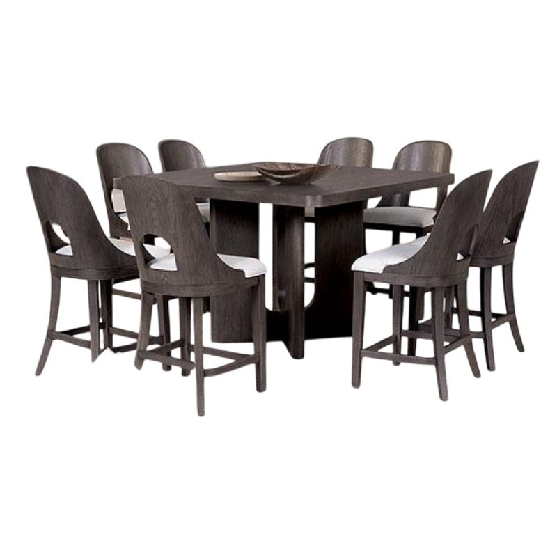 Benjara Zoko 7pc Counter Height Dining Table Set- Polyester- Ash Gray Wood