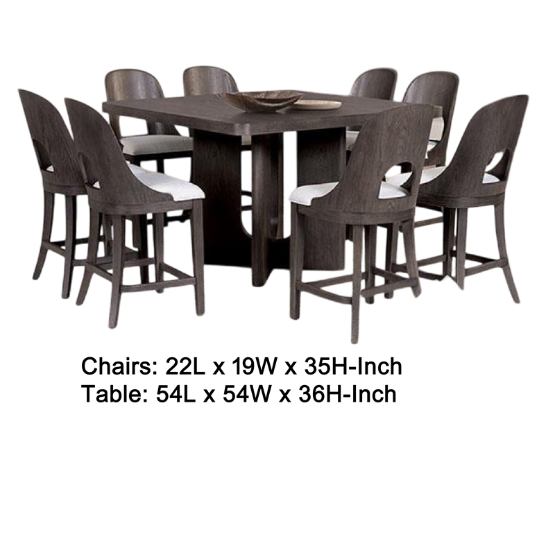 Benjara Zoko 7pc Counter Height Dining Table Set- Polyester- Ash Gray Wood