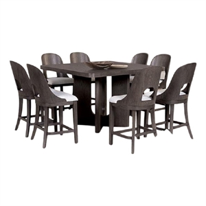 Benjara Zoko 7pc Counter Height Dining Table Set- Polyester- Ash Gray Wood