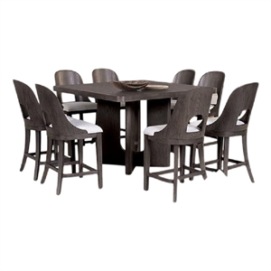 Benjara Zoko 9pc Counter Height Dining Table Set- White Seats- Ash Gray Wood