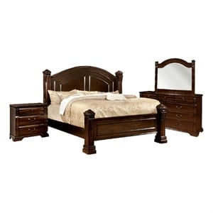 Benjara Koi 4 PC California King Bedroom Set- Cherry Brown Wood