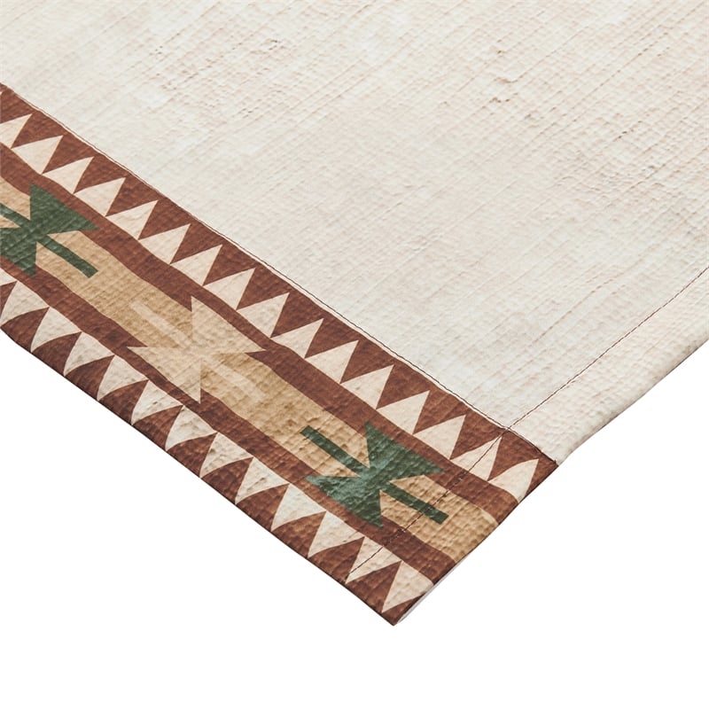 Benjara Kip 2 Panels Curtain Set- Microfiber- Green and Beige Mountain Scenery