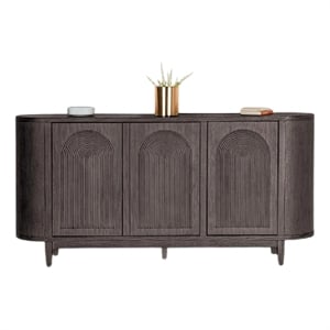 Benjara Zoko Sideboard Buffet Console- Arched Design Doors- Gray Wood 77 Inch