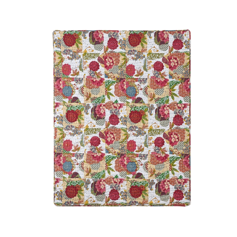 Benjara Lewi Throw Blanket- 50x60- Floral Pattern Bright Multicolored Cotton