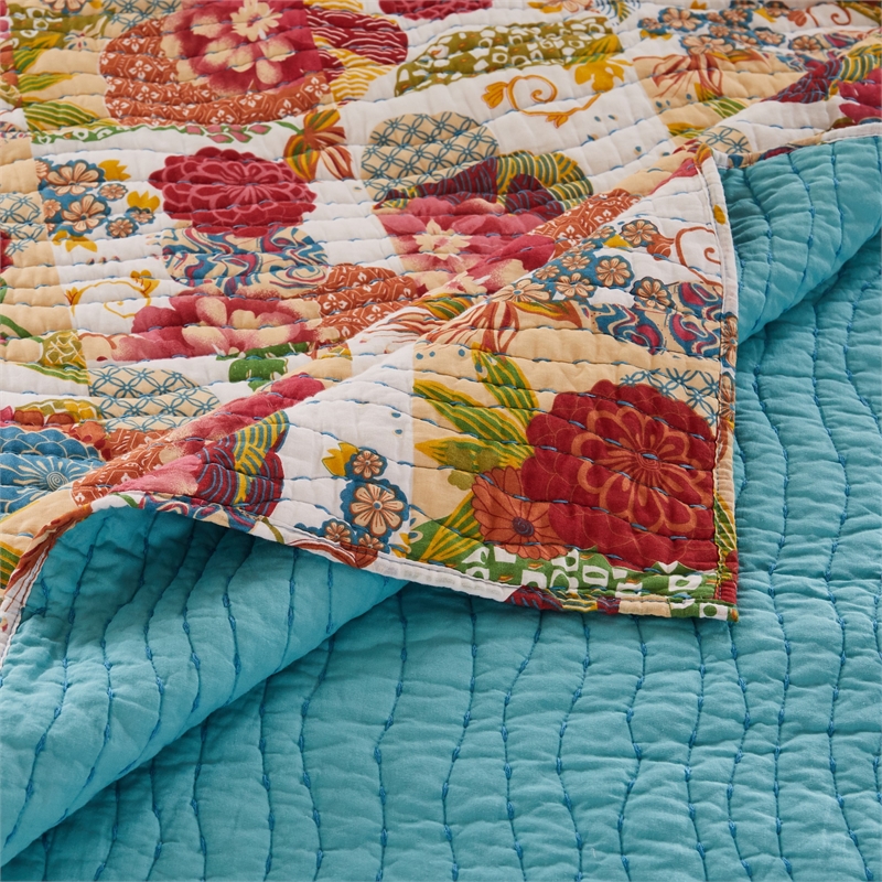 Benjara Lewi Throw Blanket- 50x60- Floral Pattern Bright Multicolored Cotton