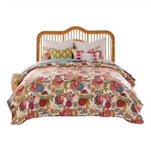 Benjara Lewi 2pc Twin Size Quilt Set- Bright Colorful Floral Pattern- Cotton