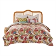 Benjara Lewi 2pc Twin Size Quilt Set- Bright Colorful Floral Pattern- Cotton