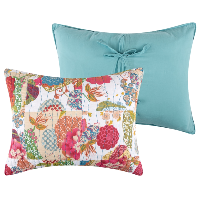 Benjara Lewi King Pillow Sham- 20 x 36- Bright Colorful Floral Pattern- Cotton