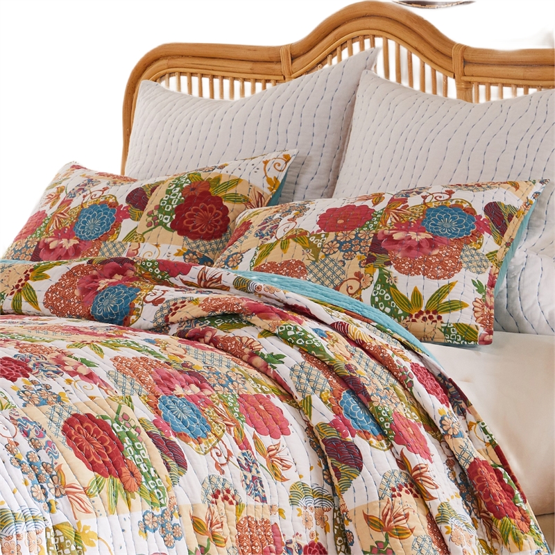 Benjara Lewi King Pillow Sham- 20 x 36- Bright Colorful Floral Pattern- Cotton