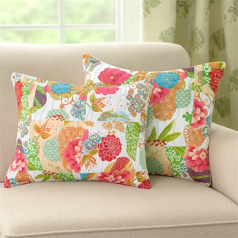 Benjara Lewi King Pillow Sham- 20 x 36- Bright Colorful Floral Pattern- Cotton
