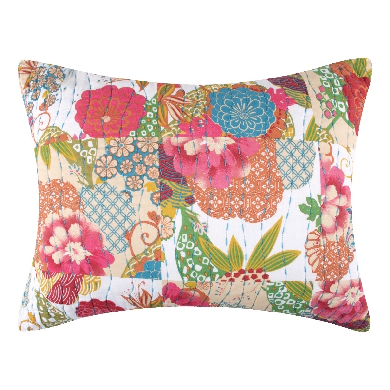 Benjara Lewi King Pillow Sham- 20 x 36- Bright Colorful Floral Pattern- Cotton