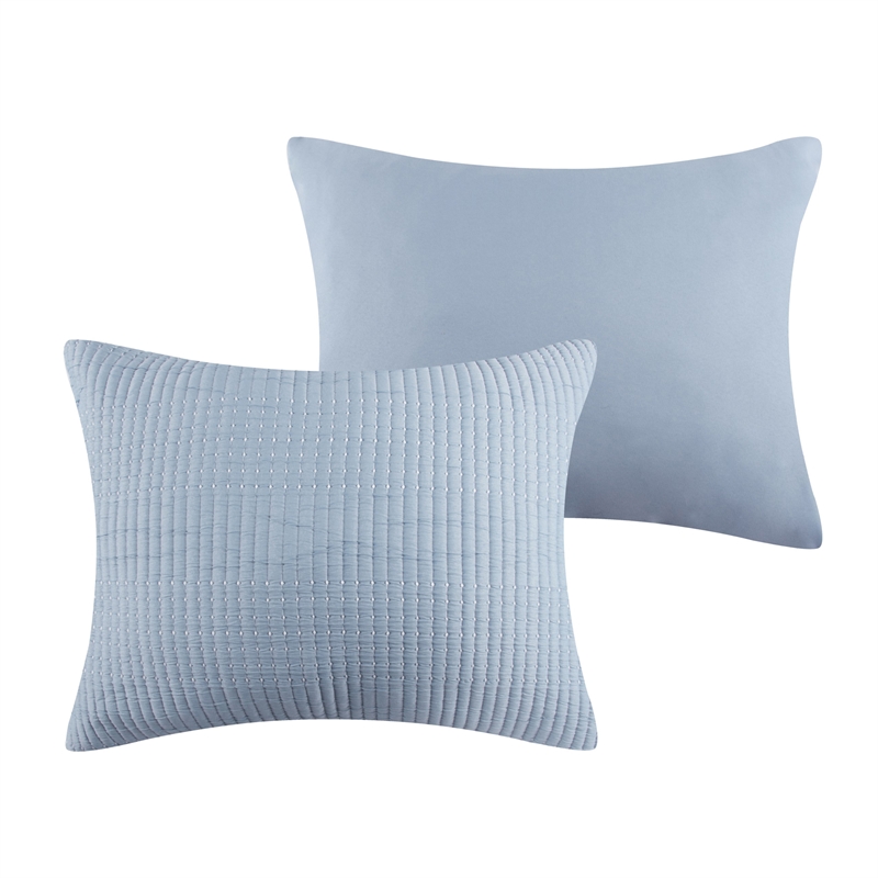 Benjara Fys 3pc Queen Size Coverlet Set- Soft Woven Jacquard- Chambray Blue