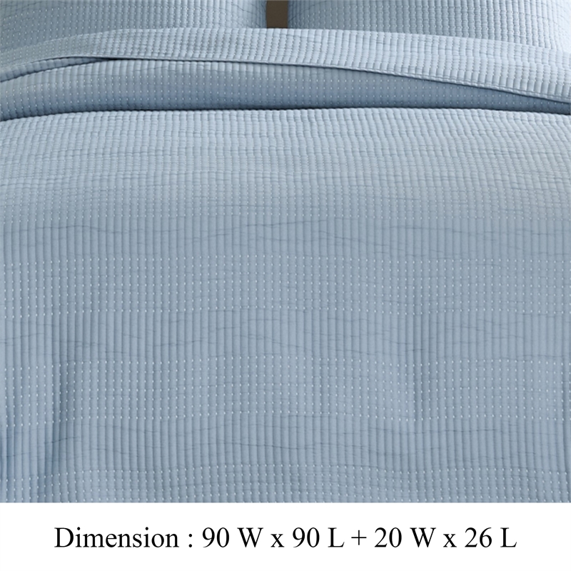 Benjara Fys 3pc Queen Size Coverlet Set- Soft Woven Jacquard- Chambray Blue