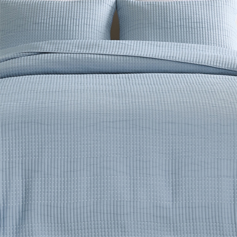Benjara Fys 3pc Queen Size Coverlet Set- Soft Woven Jacquard- Chambray Blue