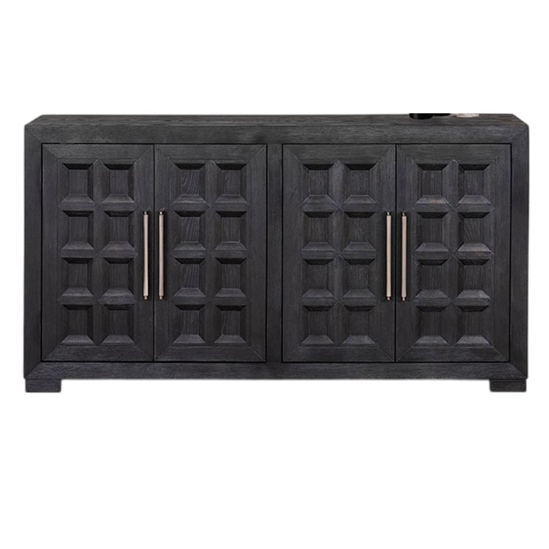 Benjara Kizie Sideboard Buffet Console 4 Doors and Shelves- Black Wood 66 Inch