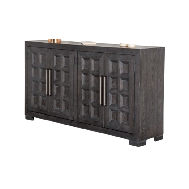 Benjara Kizie Sideboard Buffet Console 4 Doors and Shelves- Black Wood 66 Inch