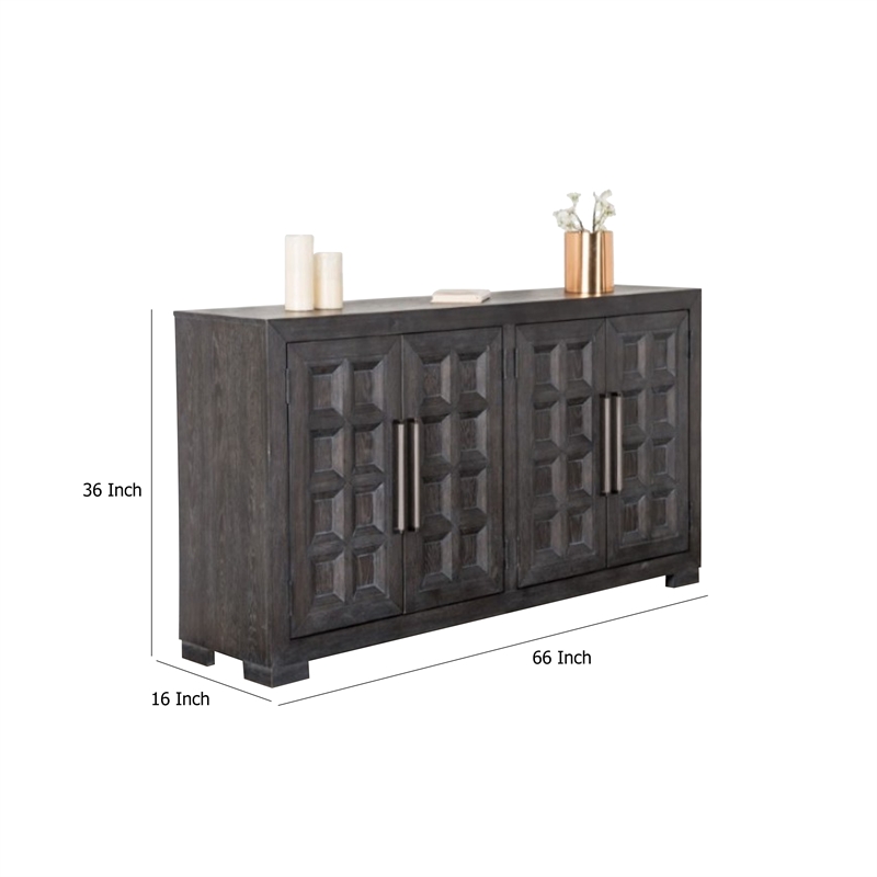 Benjara Kizie Sideboard Buffet Console 4 Doors and Shelves- Black Wood 66 Inch