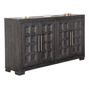 Benjara Kizie Sideboard Buffet Console 4 Doors and Shelves- Black Wood 66 Inch