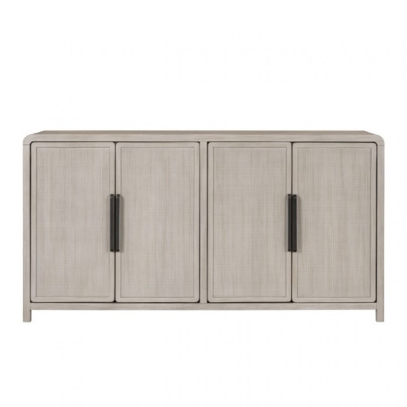 Benjara Giva Sideboard Buffet Console 4 Doors- Rattan Patterns- Brown 68 Inch