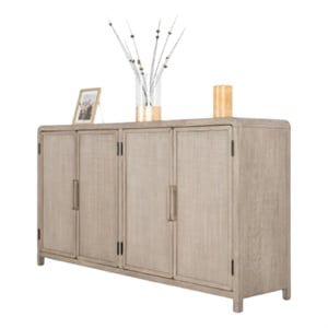 Benjara Giva Sideboard Buffet Console 4 Doors- Rattan Patterns- Brown 68 Inch