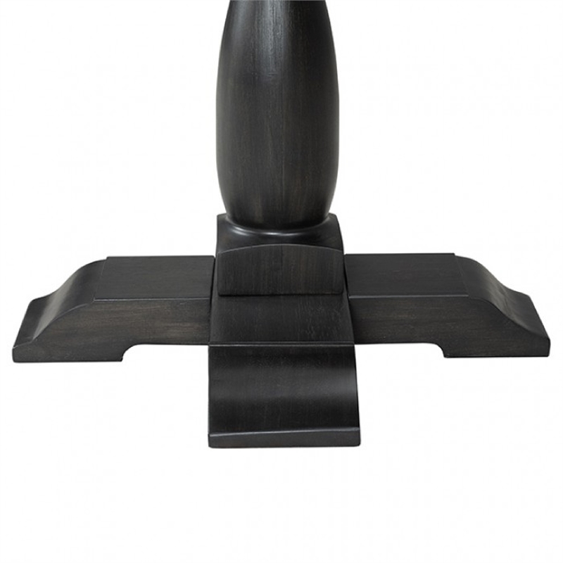 Benjara Ginie Round End Table- Rustic Black Brown Solid Rubberwood- 24 Inch