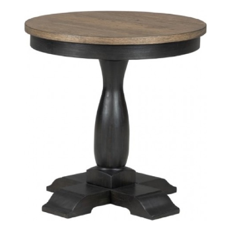 Benjara Ginie Round End Table- Rustic Black Brown Solid Rubberwood- 24 Inch