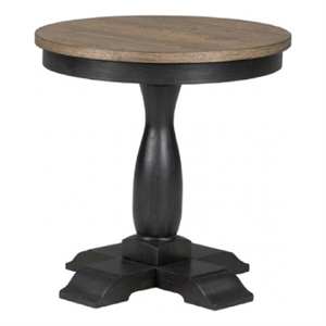 Benjara Ginie Round End Table- Rustic Black Brown Solid Rubberwood- 24 Inch