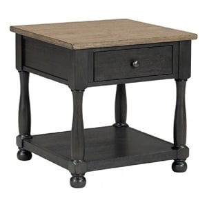 Benjara Ginie Chairside End Table- 1 Drawer- Black Brown Solid Wood- 24 Inch