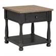 Benjara Ginie Chairside End Table- 1 Drawer- Black Brown Solid Wood- 24 Inch