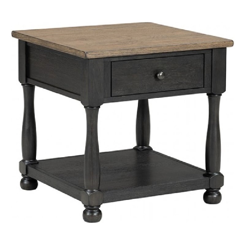 Benjara Ginie Chairside End Table- 1 Drawer- Black Brown Solid Wood- 24 Inch