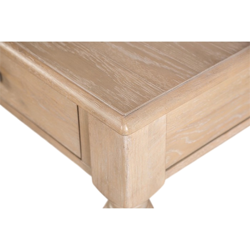 Benjara Cherie Coffee Table- 2 Drawers- Light White Washed Wood- 52 Inch