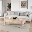 Benjara Cherie Coffee Table- 2 Drawers- Light White Washed Wood- 52 Inch
