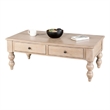 Benjara Cherie Coffee Table- 2 Drawers- Light White Washed Wood- 52 Inch