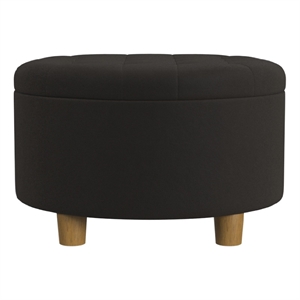 Benjara Jo Storage Ottoman- 28&quot Round Tufted Lift Top- Chocolate Brown
