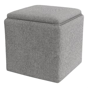 Benjara Soa Storage Accent Ottoman- 18&quot Square Tray Top- Gray Woven Fabric