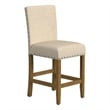 Benjara Siem Counter Stool Chair- Brown Beige Polyester Seat- Nailhead Trim