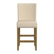 Benjara Siem Counter Stool Chair- Brown Beige Polyester Seat- Nailhead Trim