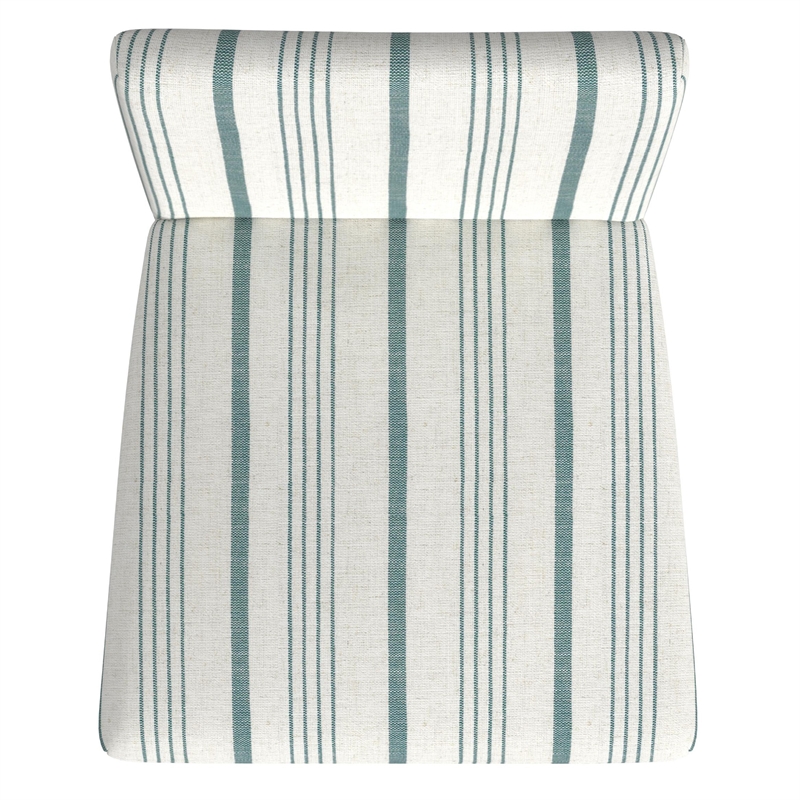Benjara Pior Counter Stool Chair- Blue and White Stripe- Brown Wood Legs