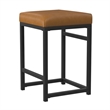 Benjara Toko Backless Counter Stool- Brown Faux Leather- Industrial Black