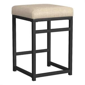 Benjara Toko Backless Counter Height Stool- Brown Polyester Industrial Black