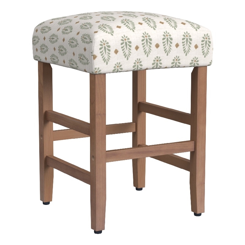 Benjara Mola Backless Counter Height Stool- Honey Brown and White Medallion