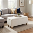 Benjara Liv Storage Bench Ottoman- Cream Sherpa- Natural Brown Wood- 42 Inch