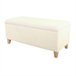 Benjara Liv Storage Bench Ottoman- Cream Sherpa- Natural Brown Wood- 42 Inch