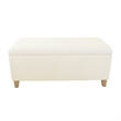 Benjara Liv Storage Bench Ottoman- Cream Sherpa- Natural Brown Wood- 42 Inch