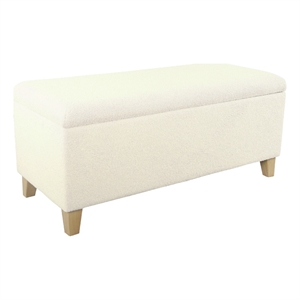 Benjara Liv Storage Bench Ottoman- Cream Sherpa- Natural Brown Wood- 42 Inch
