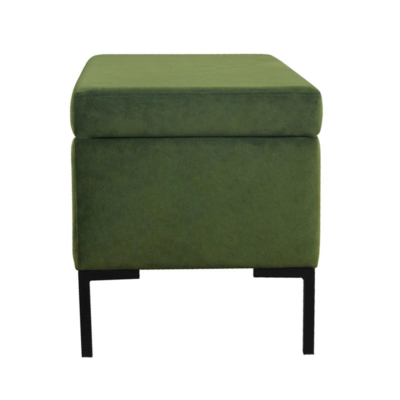 Benjara Ray Storage Bench Ottoman- Forest Green Velvet- Metal Legs- 32 Inch