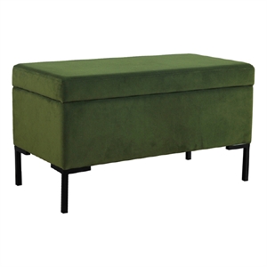 Benjara Ray Storage Bench Ottoman- Forest Green Velvet- Metal Legs- 32 Inch