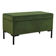 Benjara Ray Storage Bench Ottoman- Forest Green Velvet- Metal Legs- 32 Inch