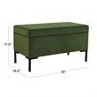 Benjara Ray Storage Bench Ottoman- Forest Green Velvet- Metal Legs- 32 Inch