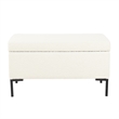 Benjara Ray Storage Bench Ottoman- Cream White Boucle- Metal Legs- 32 Inch